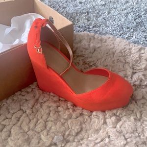 Platform Bright Red Orange Wedges